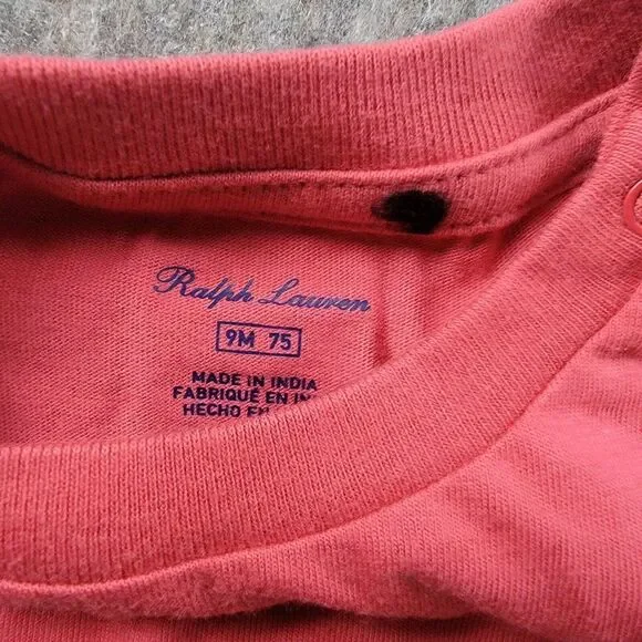 Ralph Lauren Baby Crew Neck T-Shirt size 9M Pink Short Sleeve Pony Logo - Picture 3 of 4